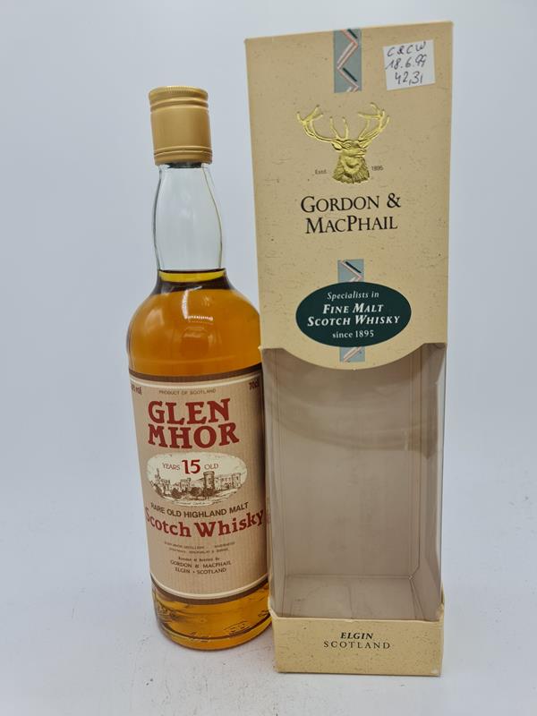 Glen Mhor 15 Years Rare Old Highland Malt Scotch Whisky Gordon and MacPhail Distillery Label Golden Screw Cap 40,0% alc by vol 700ml