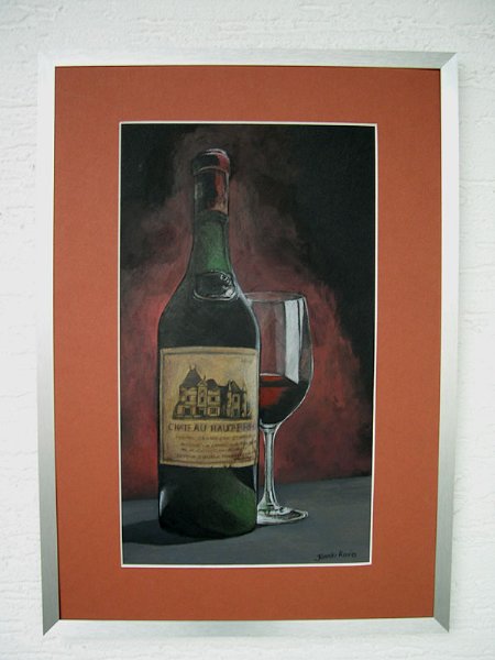 Gemälde Kunstwerk Weinraritätenmotiv der Künstlerin Jasmin Keller - Château Haut Brion 1959 Stillleben inkl. hochwertiger Rahmung (Aluminium)