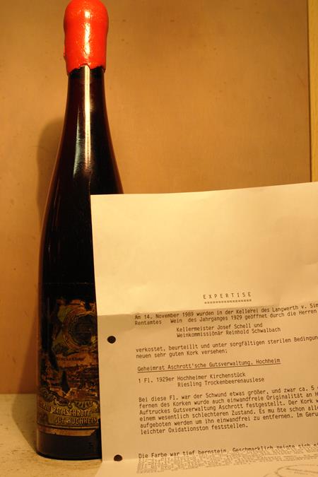Geh. Rat Aschrottsche Erben - Hochheimer Kirchenstück Riesling Trockenbeerenauslese 1929 'reconditioned 1989'