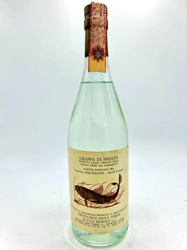 F.LLI MAROLO Grappa di Pigato Ottenuta Dalle Vinacce Della Cascina Fèipu Dei Massaretti Destilla Santa Teresa 44% alc. by vol. 70cl NV 'old release form the 1970´s