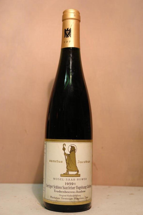 Vereinigte Hospitien 'Sanctus Jacobus' Trier - Serriger Schloss Saarfelser Vogelsang Riesling Trockenbeerenauslese Cabinet Goldkapsel 1959