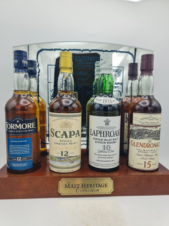 The Heritage Malt Collection - Tomore 12 Years Laphroaig 10 Years Glendronach 15 Years Scapa 12 Years Single Highland Malt Scotch Whisky each 700ml 40% alc by vol with present Set included
