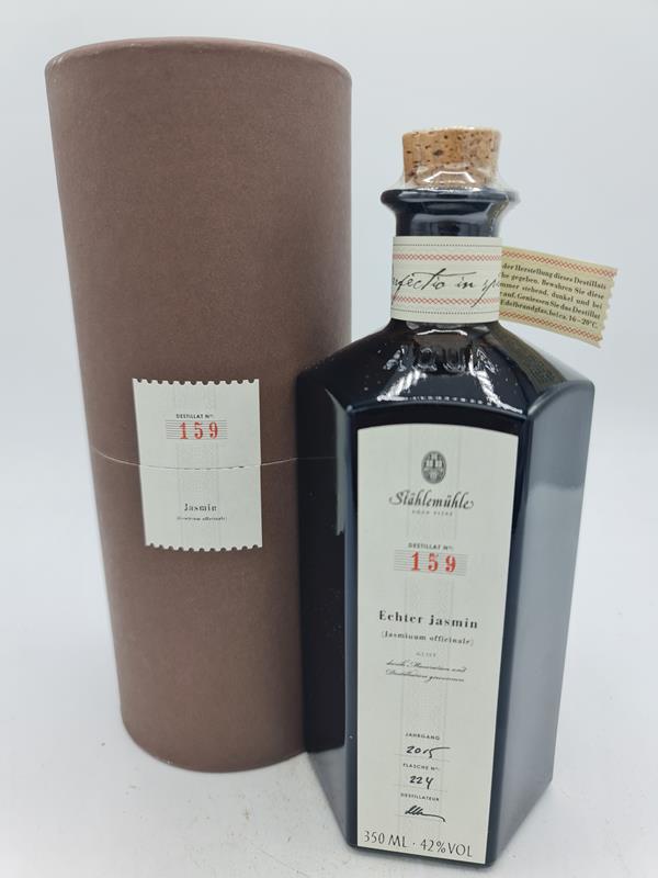 Stählemühle Christoph Keller - Echter Jasmin Geist 'Jasminum officinale' Jahrgang 2015 Destillat N°159 Flasche N°224 350ml 42% alc by vol in Verpackung
