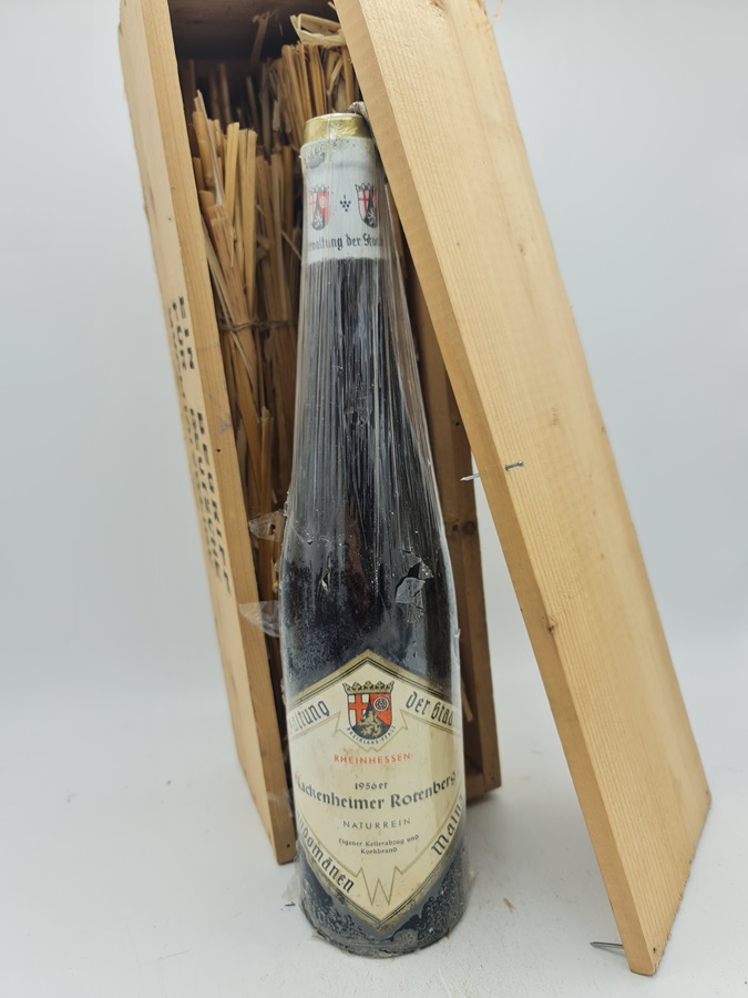 Staatliche Weinbaudomäne Mainz - Nackenheimer Rothenberg naturrein 1956 'Bremer Ratskeller" mit original Holzkiste