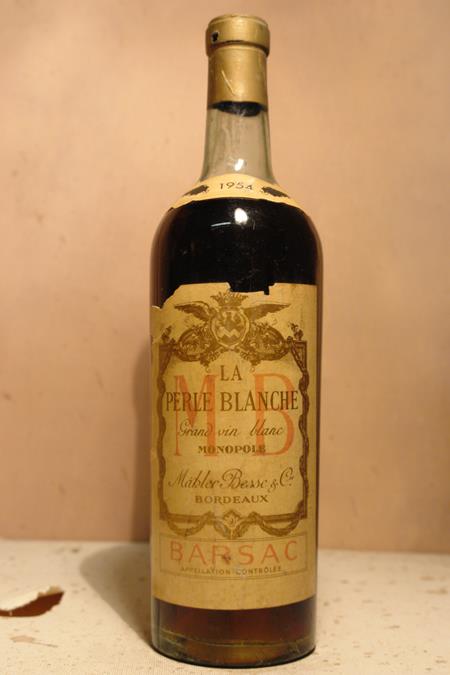 La Perle Blanche Grand Vin Blanc Mhler-Besse Barsac 1954